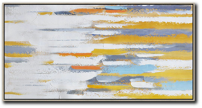 Extra Large Abstract Painting On Canvas,Horizontal Palette Knife Contemporary Art,Personalized Canvas Art,White,Yellow,Orange,Blue.etc